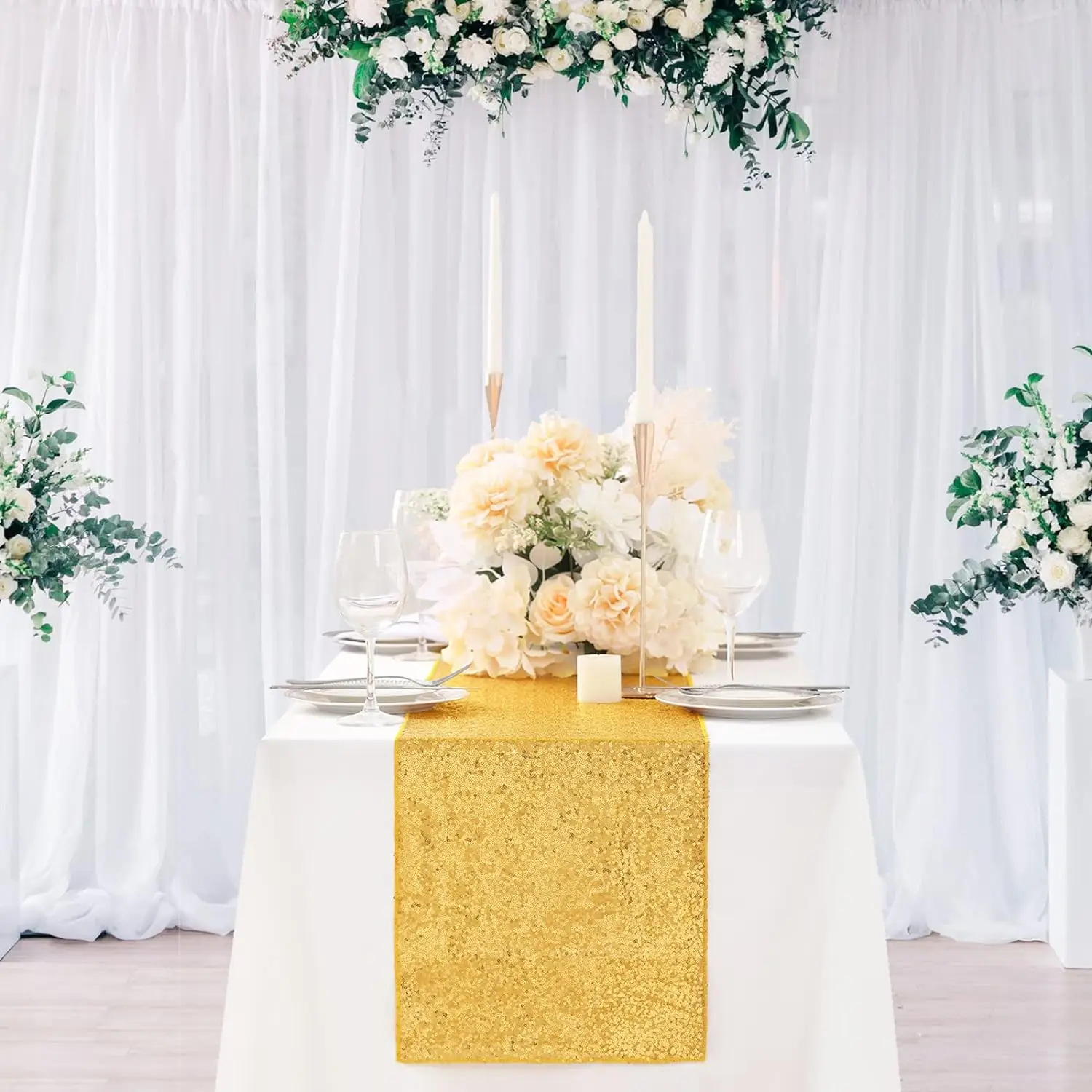 Gold Table Runner Sequin Table Runner 12 Pack 12x72 Inch Glitter Table Runner for Party Wedding Birthday Table Decorations Thank