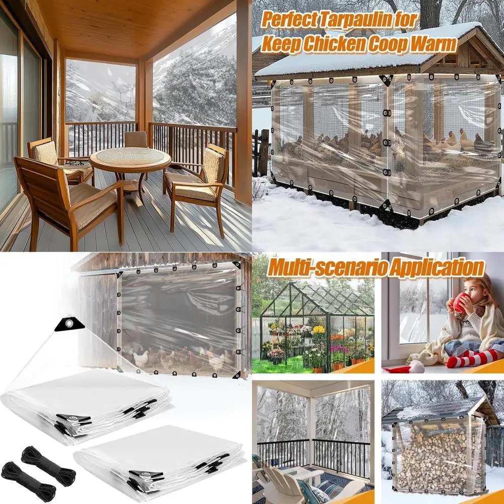 

2-Pack Heavy Duty Clear Anti-Tear Tarps for Patio Winterizing, Waterproof & Windproof Polyethylene Cover for Chicken Coops, Gree