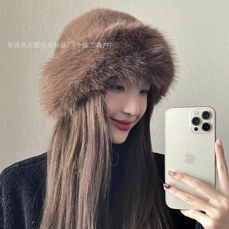 Nouveau chapeau polaire Simple et élégant de couleur unie pour hommes et femmes, chaud, coupe-vent, extérieur, Vintage, chapeau seau amincissant pour le visage