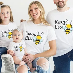 Matching Family Outfits King and Queen Bee Couples T Shirts Mommy Daddy and Baby Bee Kids Clothes Girls Cartoon Family Look Top