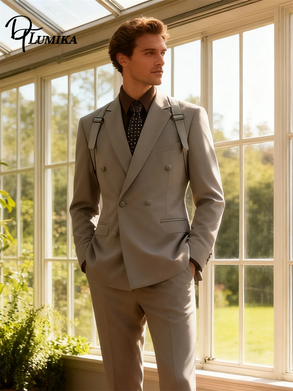 

DTLumika Autumn Newest Suit Set Blazer Pants Two Pieces Outfit Double Breasted High Quality Tuxedo Formal Dresswear for Men