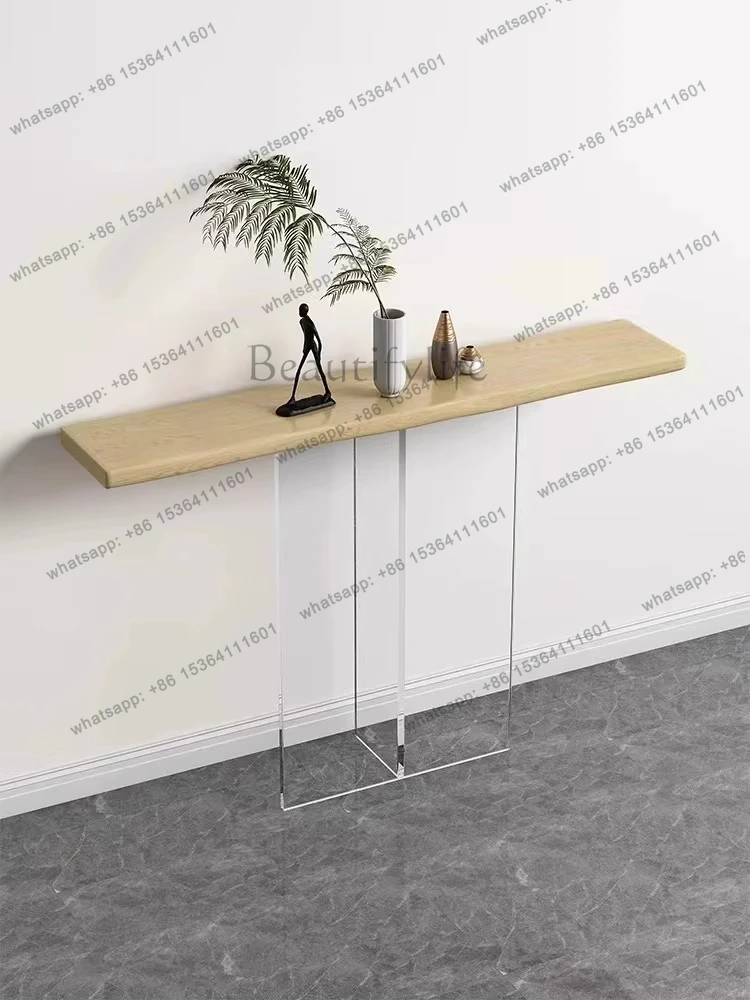 acrylic against the wall narrow natural edge log facing the door cabinet simple modern art