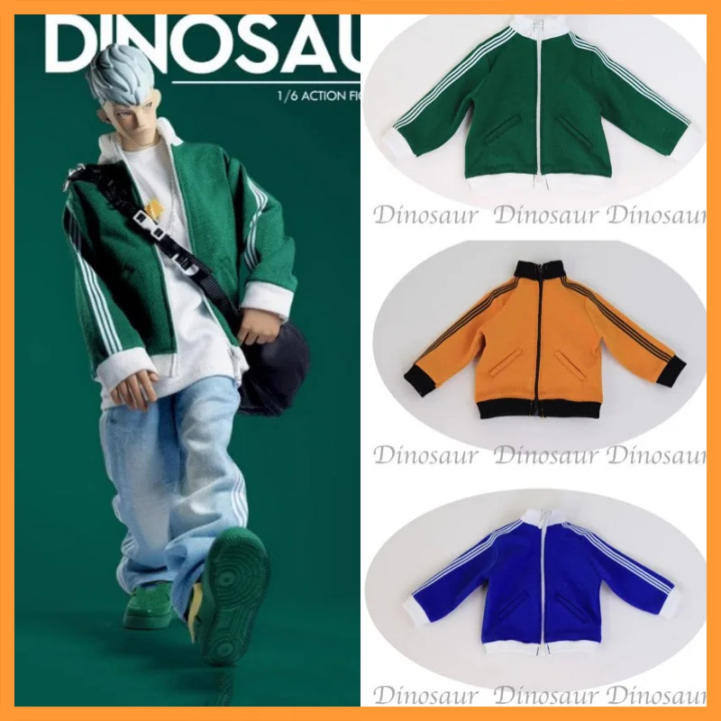 

1/6 Scale Fashion Retro Loose Three Bar Design Casual Jacket Light Colored Jeans Fit 12inch Action Figure Model Toys