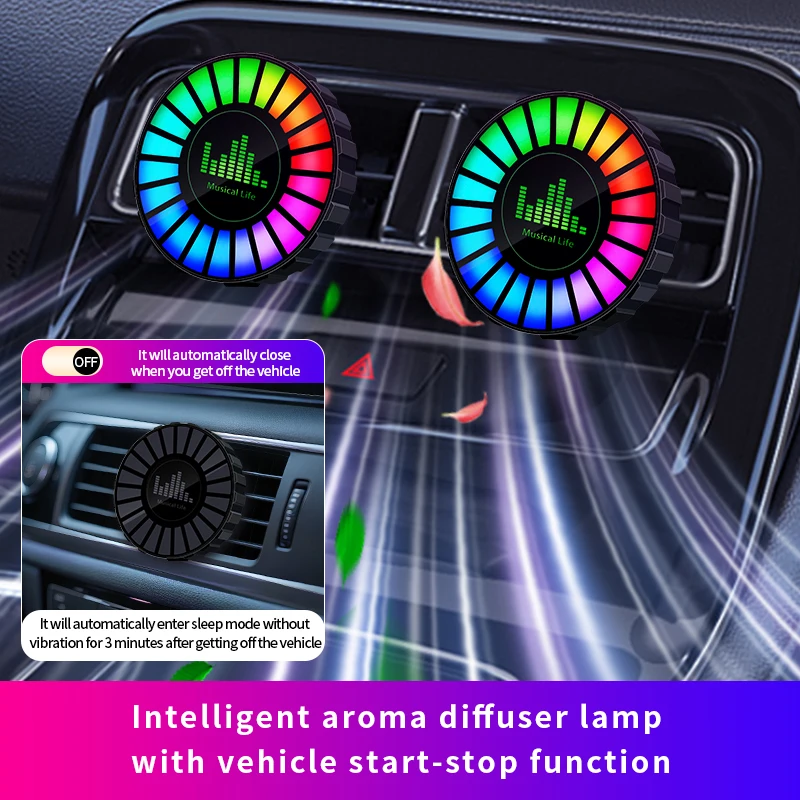 Car air outlet aromatherapy rhythm light car mounted perfume pickup light voice controlled music atmosphere light