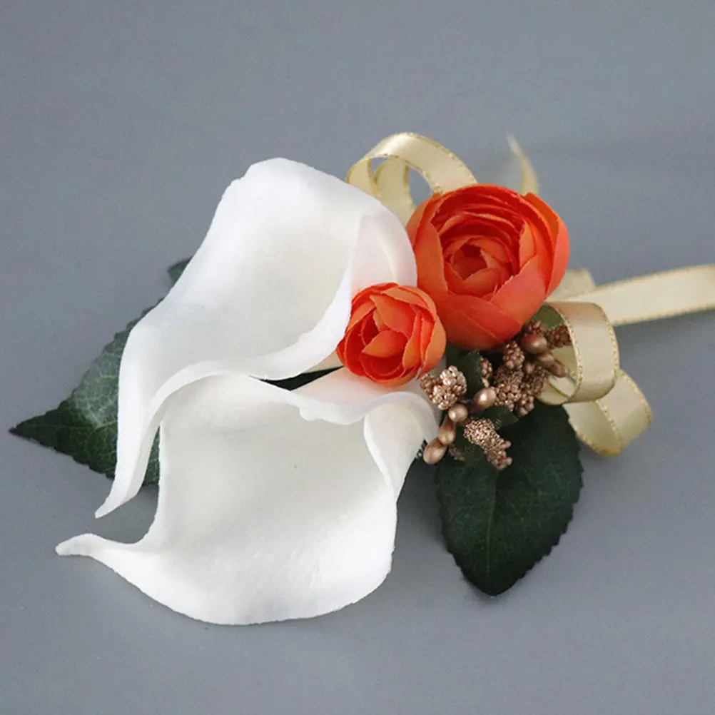 

Artificial Flower Corsage Elegant Wedding Decoration Premium PU Plastic Boutonniere Pins For Groom Family Guests Forest Style