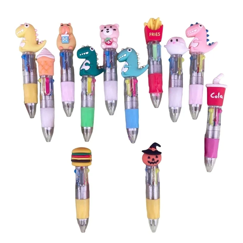 12Pcs Cartoon Dinosaur Multicolor Pen for Kid, 4 Color-in-1 Ballpoint Pen Retractable Ballpoint Pen Stocking Fillers