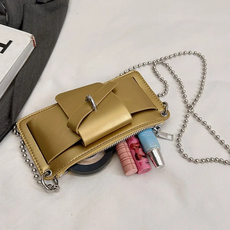 Perlenkette Damen PU Handy Umhängetasche für den täglichen Pendelverkehr Büroarbeit Einfarbige Umhängetasche Damen Geldbörsen – Detail 29
