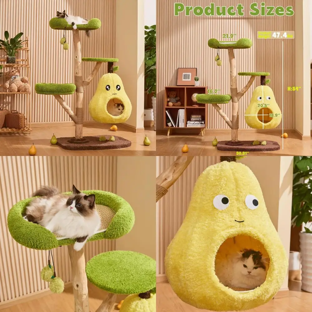 

Роскошное домашнее кошачье дерево для больших кошек — современная башня на грушевидной тематике с цельным деревом и сизалевым когтеточкой, милый кондоминированный стиль для