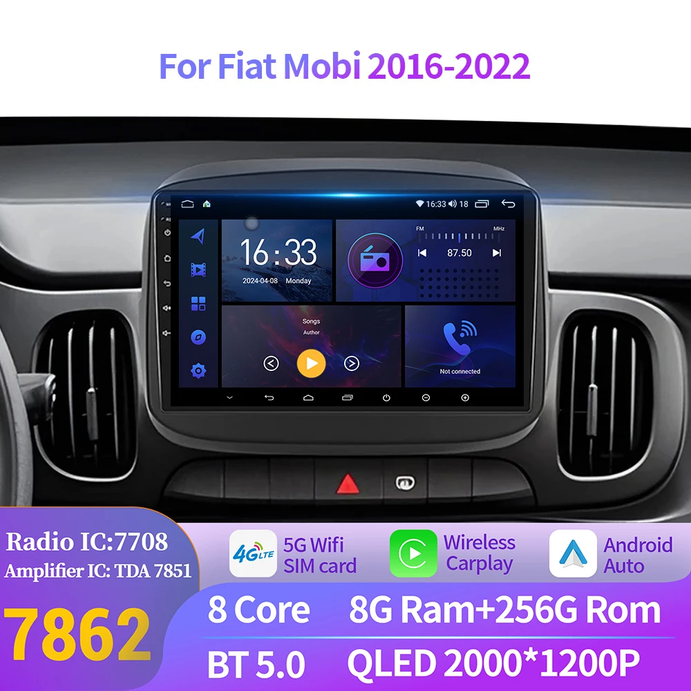 

Android 14 For Fiat Mobi 2016-2022 Car Radio Navigation Auto Multimedia Player Auto Wireless 7862S 8G 256G 9 inch 2K QLED Screen