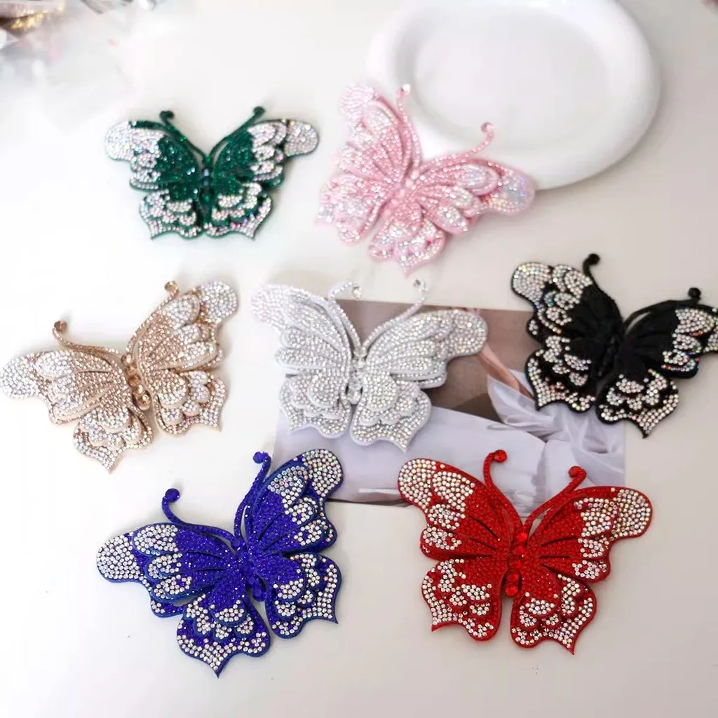 Rhinestone Butterfly Applique Sew On Crystal Butterfly Patch Glitter Flatback for Wedding Dress Garment DIY Craft Accessories