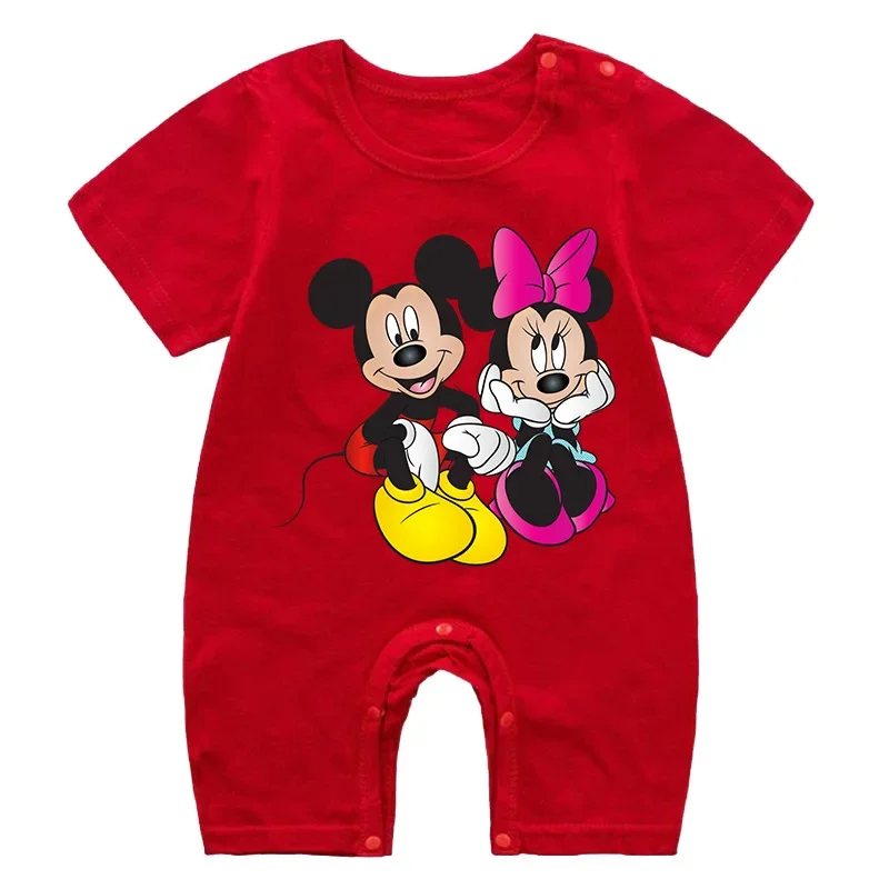 Barboteuse d\'été en coton à manches courtes pour bébé, tenue de dessin animé Mickey Minnie Mouse, vêtements pour nouveau-né, combinaison pour fille,