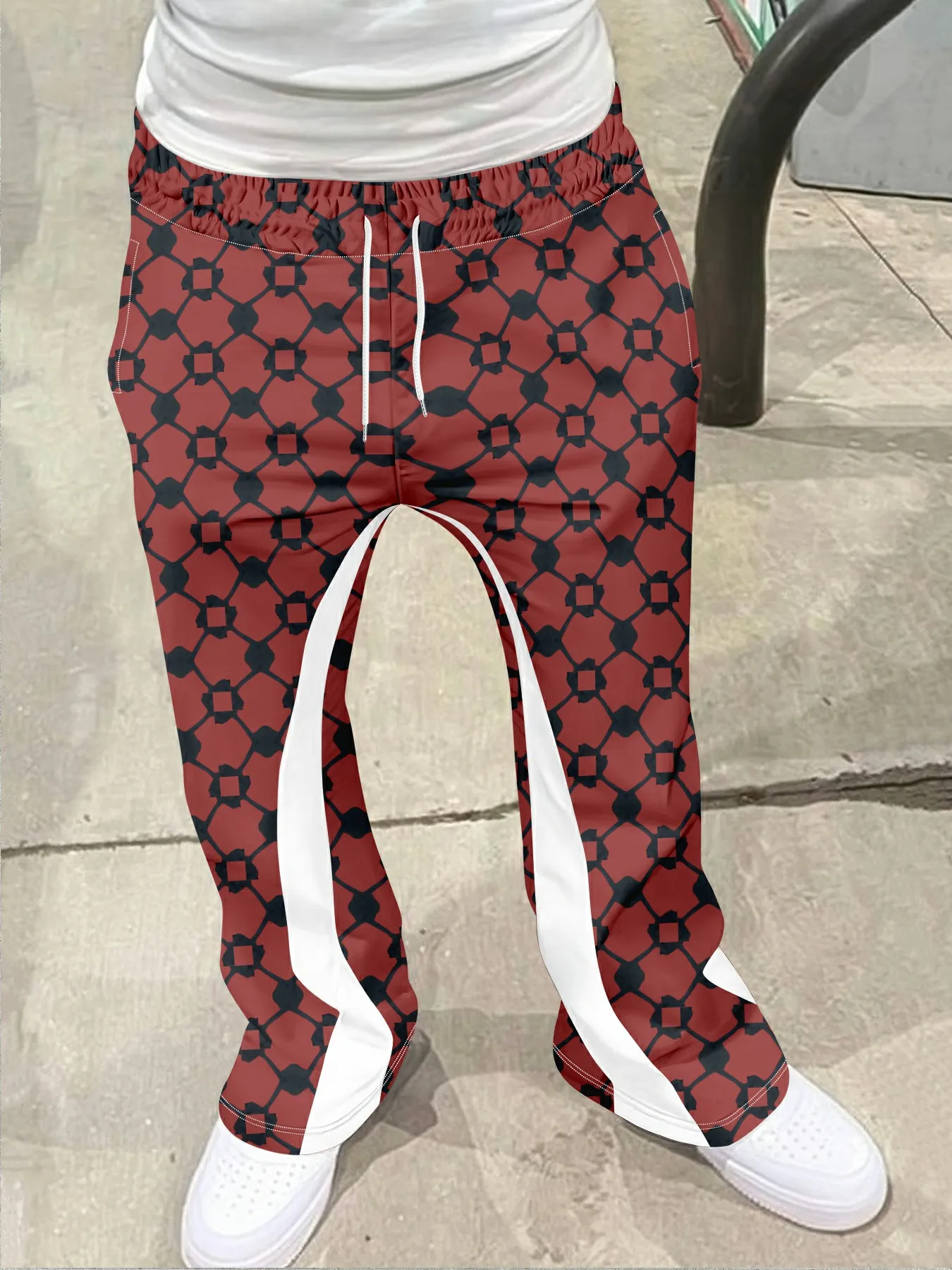 

Men's Casual Street Style Trendy Cross Print Fashionable Slightly Flared Black and White Color-Block Design Sweatpants Men Pants
