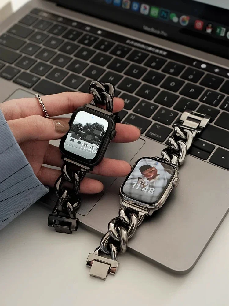 

Роскошный ремешок из нержавеющей стали для iWatch Ultra 2 10 9 8 7 SE 6 5 4 Металлический ремешок-браслет для Apple Watch 38 40 мм 42 мм 45 46 мм 49 мм