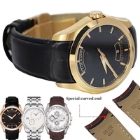 Genuine Leather Watchband Fit for Tissot Couturier T035 Watch–18mm 20mm 22mm 23mm Black Brown Curved End Strap-Deployment clasp