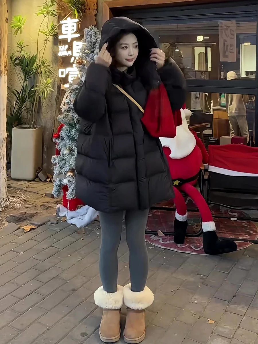 

Bla Puff Du down Jaet Women's Winter Thiened Warm Loose Fit Mid-Length Hooded White Du Feather Coat Casual Sle