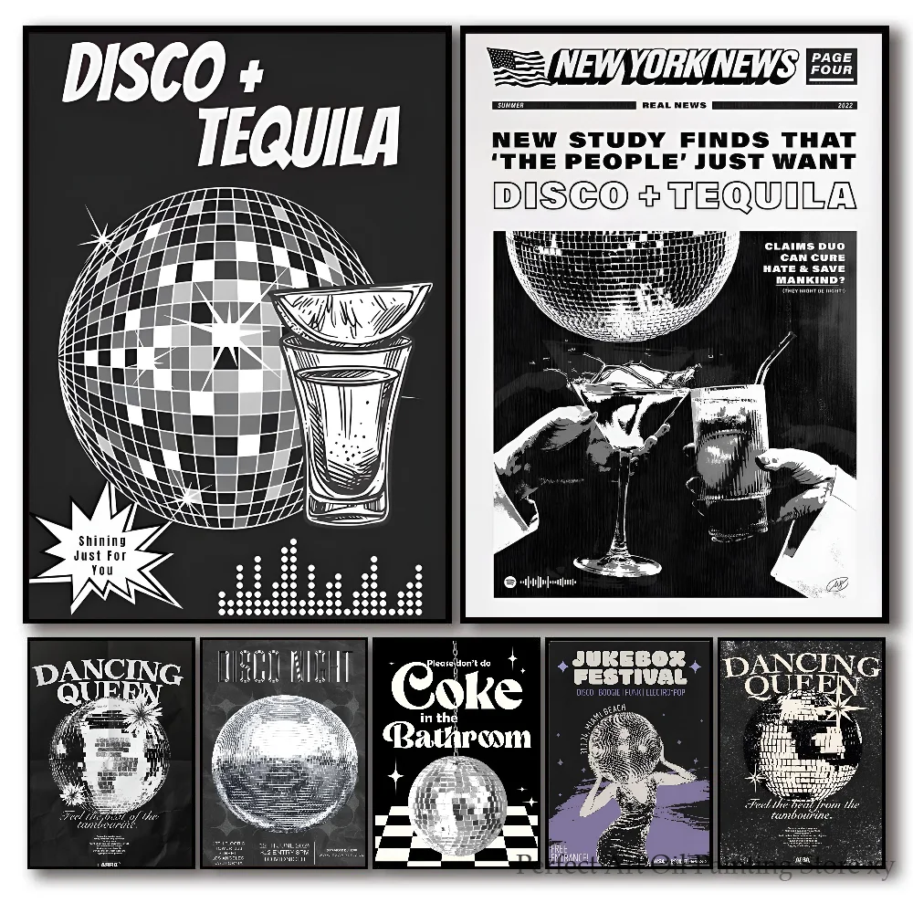 1PC Disco Ball Poster Papier Druck Hause Wohnzimmer Schlafzimmer Eingang Bar Restaurant Cafe Kunst Malerei Dekoration