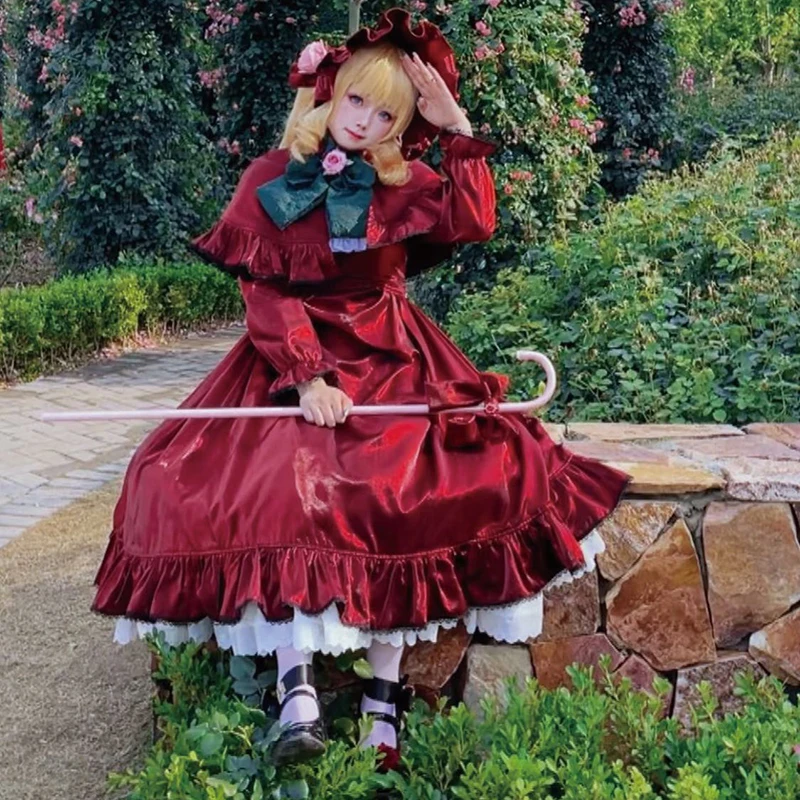 New Anime Reiner Rubin Rozen Maiden Cosplay Costume Shin Ku Red Dress Hat For Girl Women  Halloween Christmas Gift