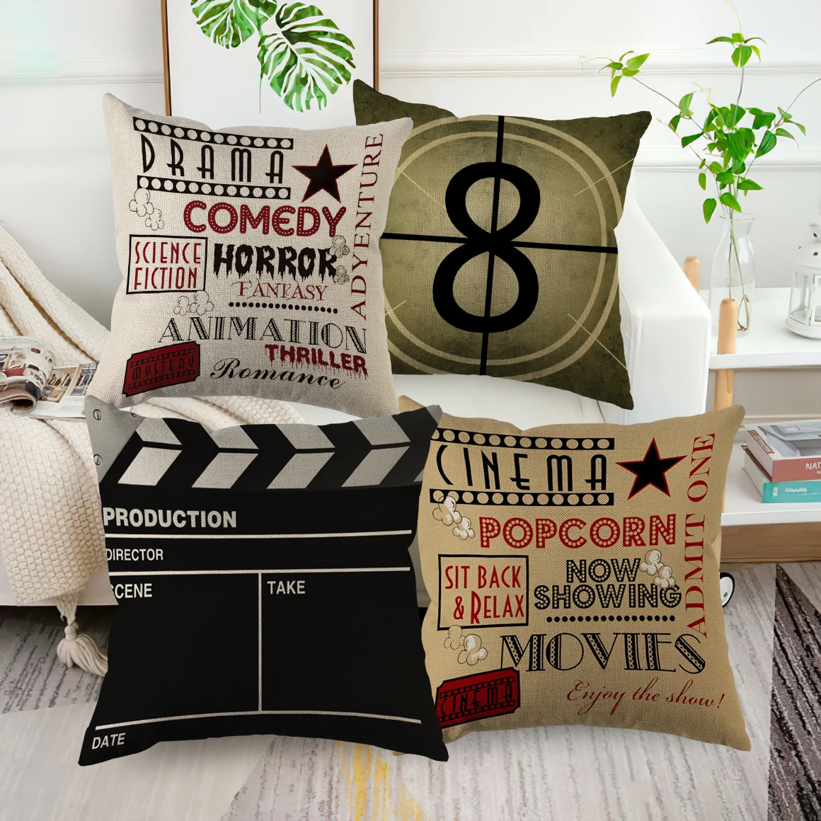 Cinema Ticket Printed Pillow Cover Linen Cushion Case Nordic Simple Sofa Pillow Case No Pillow Core 45X45cm One Sides