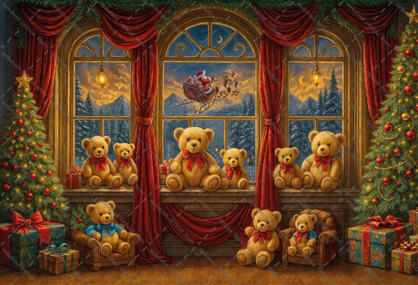 Mehofond 사진 배경 크리스마스 빈티지 산타의 워크샵 장난감 크리스마스 트리 아이 가족 초상화 장식 배경 사진 스튜디오