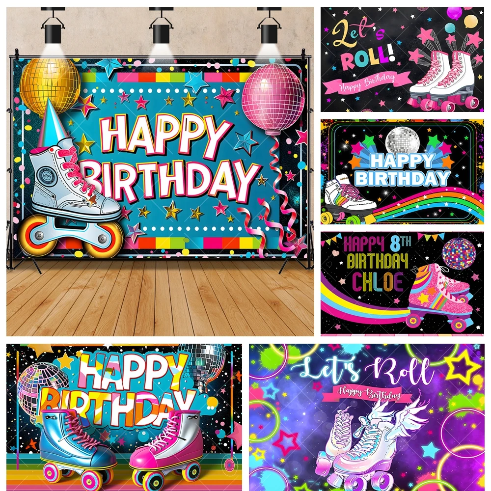 Skates Cartoon Colorful Balloons Childs Gifts Birthday Party Backdrop Custom Kids Room Decor Photography Studio Props Background