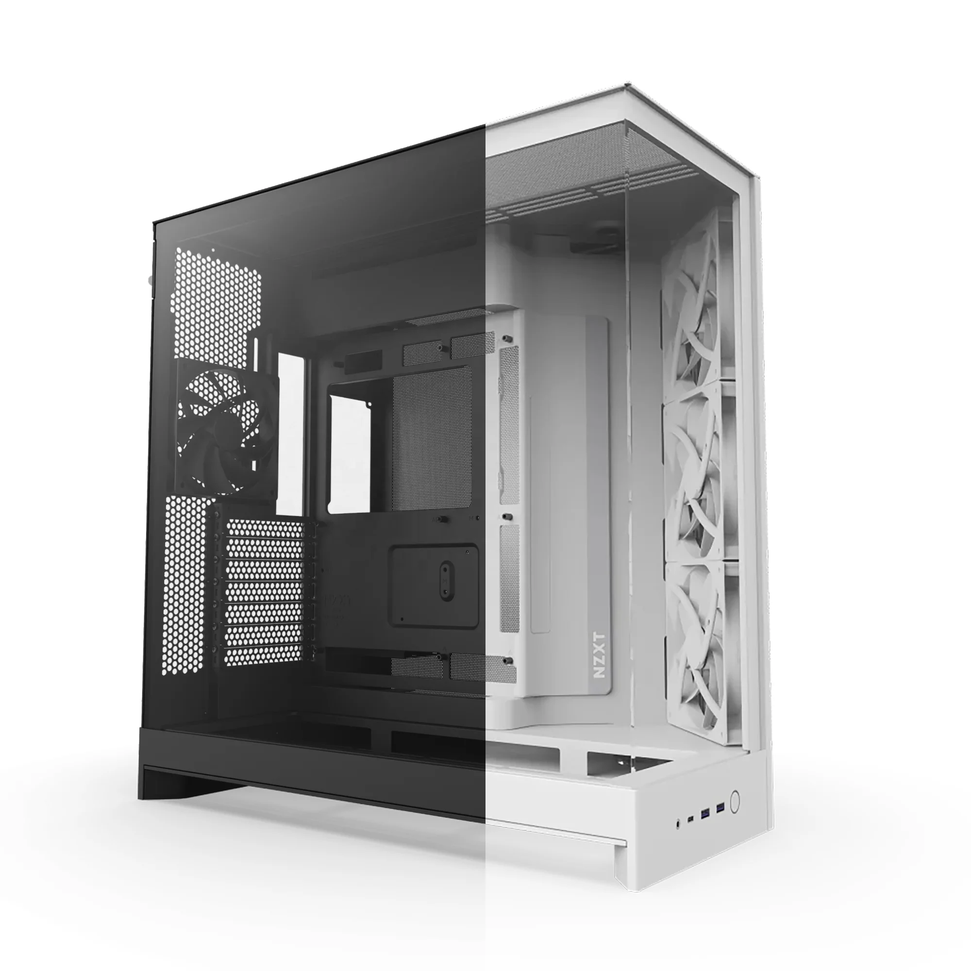 2025 New NZ/XT H9 Flow Black White Mid-Tower ATX Gaming Glass View PC Case with 4 Pre-installed Fans for Gaming Desktop DIY