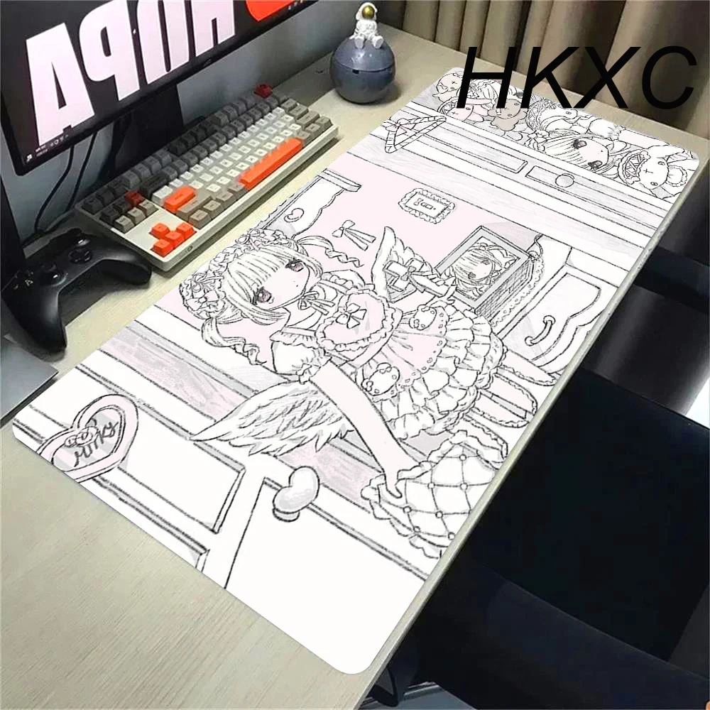 

Anime Pink Angel Girls Mouse Pad Gamers Decoracion Gamer Desk Mat Mousepad XXL Gaming Accessories Varmilo Rug Keyboard Carpet