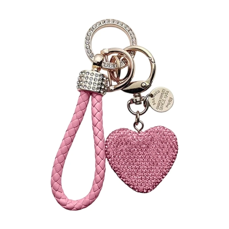 573B Handmade Love Heart Chain with Diamonds Sparkling Rhinestones Keychain Pendant Gift for Couple and Trendsetters