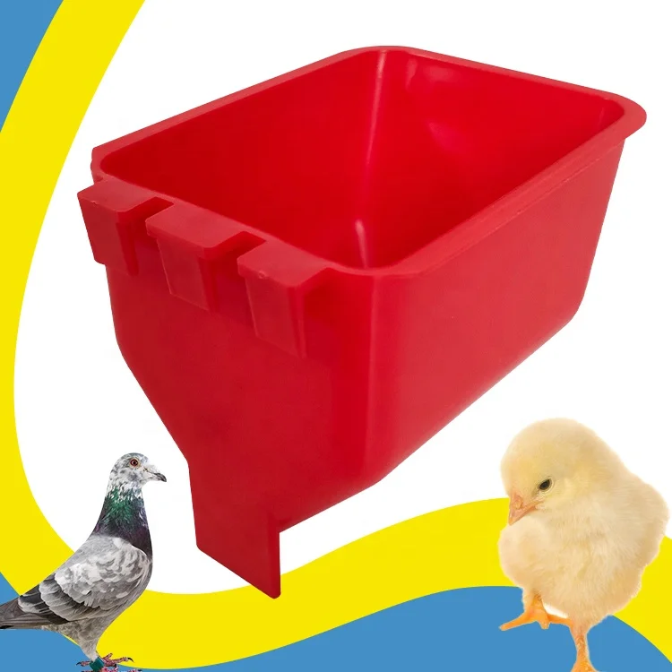Venta al por mayor de vasos de jaula rectangulares de plástico rojo, alimentador y bebedero para palomas