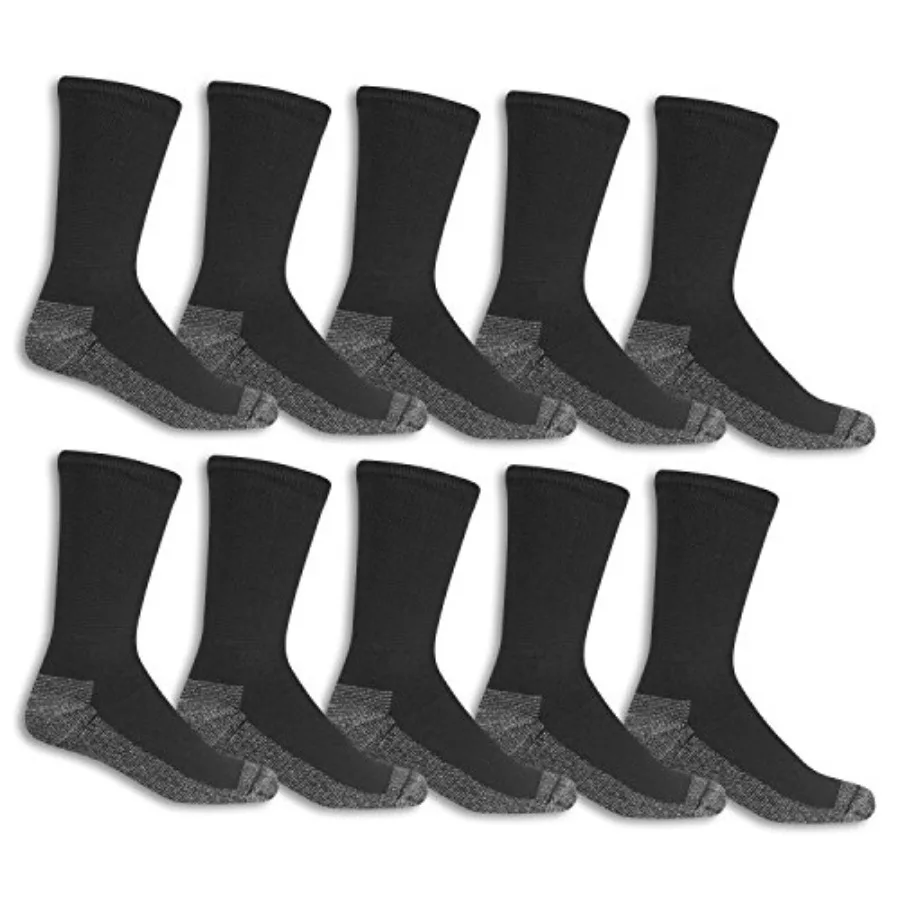 

Fruit of the Loom Men's Work Gear Everyday Work Crew Socks 10 Pack Black Medium (6 12) Durable Cotton Blend for LongLasting Com