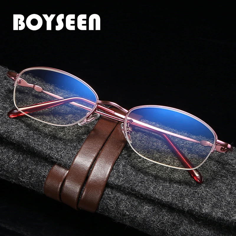 BOYSEEN B-Titanium Reading Glasses Anti blue light elastic memory frame ultra light fashion half frame women presbyopia glasses