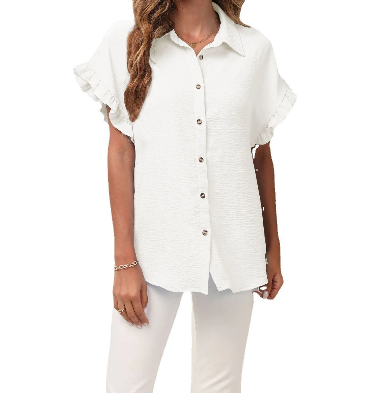 

Loose Short-sleeved Chiffon Shirt Women's Summer New Solid Color Lapel All-match Shirt Female & Lady Casual Tops