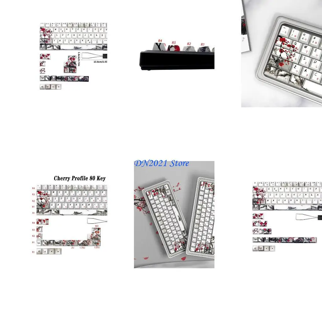 

F3KE CherryProfile Keycap German French Spain Japanese English DyeSub Keycaps PlumBlossom 80Keys CherryProfile Keycaps