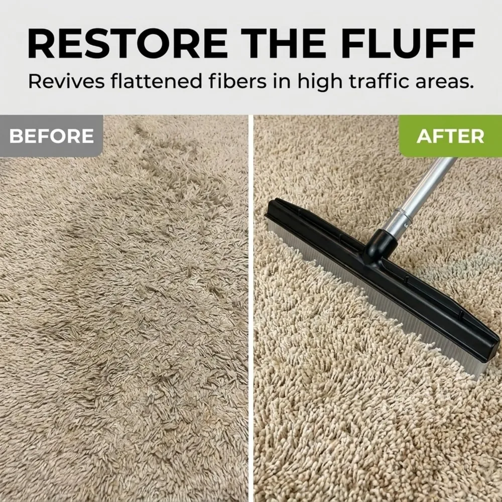 Carpet Rake & Groomer, 54" Telescoping Handle, for Pet Hair & High Pile Rugs view 6