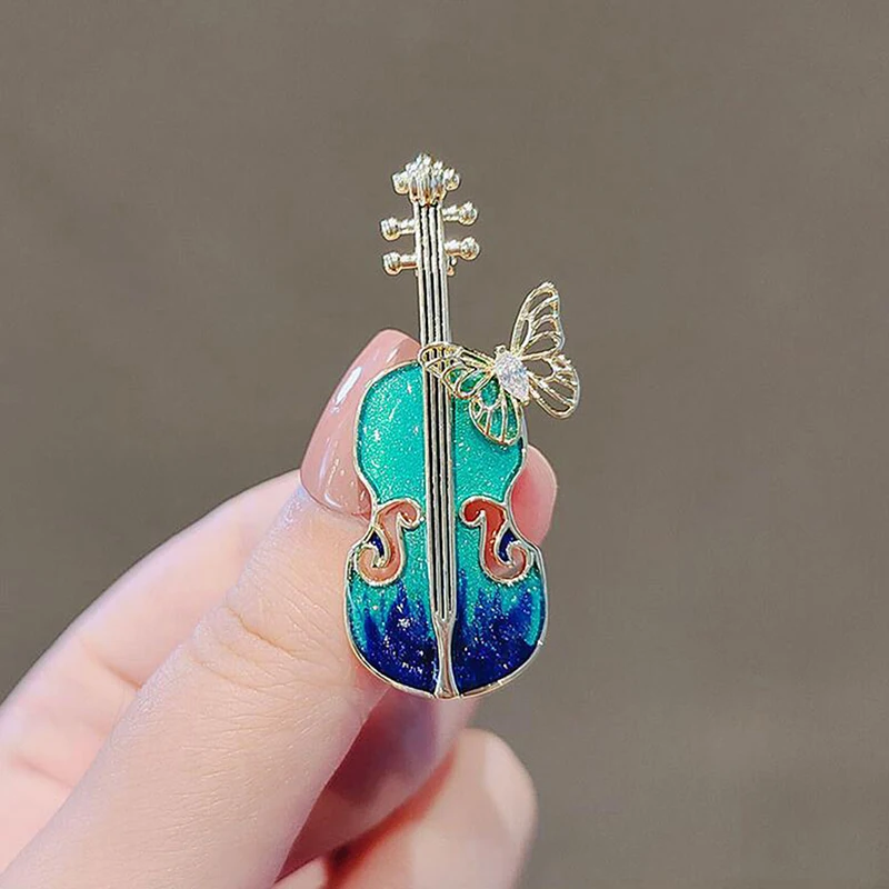 Violin Vintage Blue Brooch Fashion All-match Individual Corsage Collar Pin Bag Dress Lapel Pin Jewelry Clothes Accessories