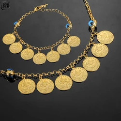 Boho Dubai Muslim Arabic Jewelry Set Gold Plated Bracelet Necklace Wedding Gift for Women Coins Pendant Jewellery Accessoires