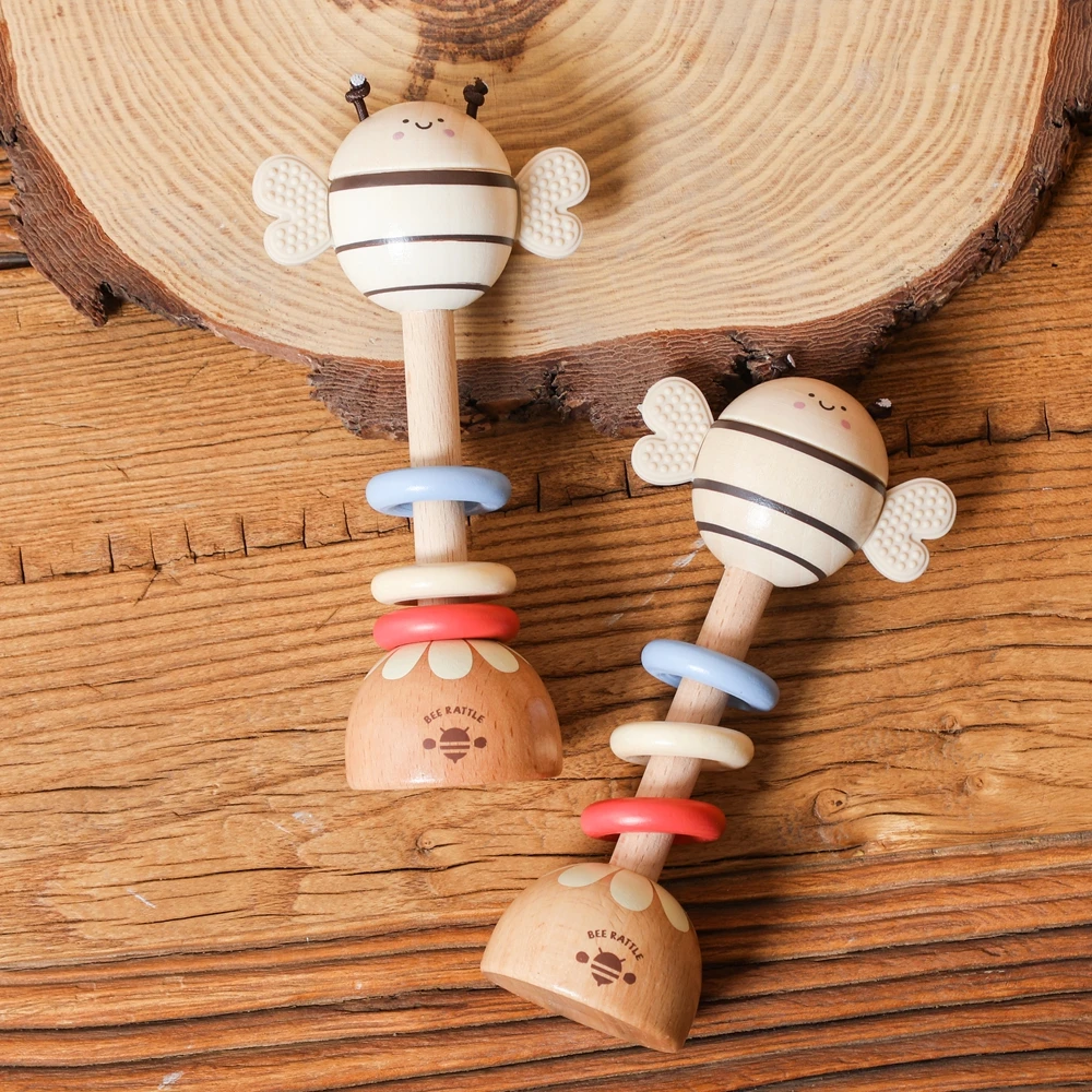Instrumentos musicais montessori música de madeira dos desenhos animados abelha tocando brinquedo 0 12 meses brinquedos crianças cedo instrumentos educativos de madeira