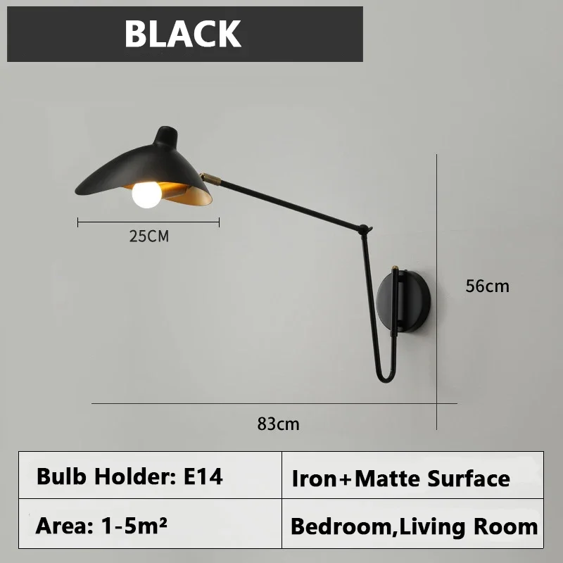 Retro industrial style indoor wall lamps metal material matte surface sconce lights E14 bedroom decoration rotatable led lles image 3