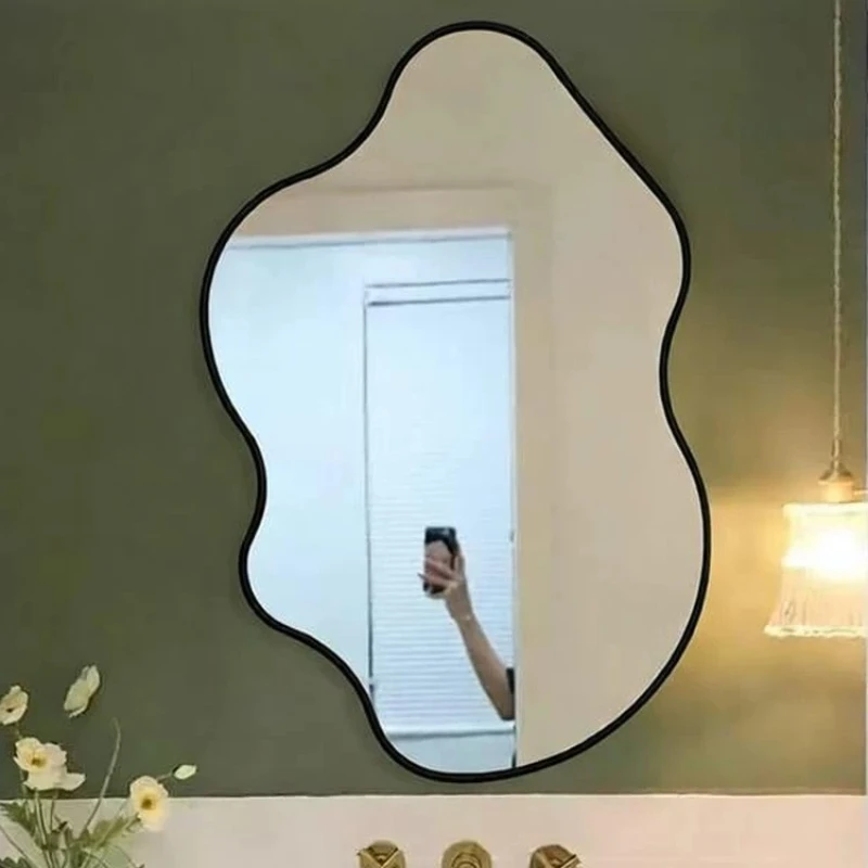 Wavy Light Mirror Led Asymmetric Nordic European Style Mirror Irregular Makeup Espejos Decorativos De Pared Decoration Home