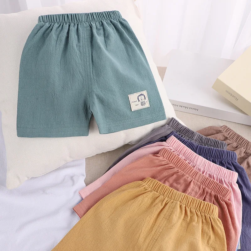 Pantalones cortos de algodón y lino de estilo coreano para niños y niñas, pantalones cortos de verano para niños pequeños de 1 a 5 años