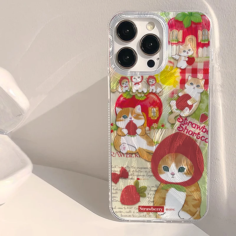 Cute Red Hat Cat Strawberry Phone Case For Samsung Galaxy S25 S24 Ultra S23 FE S22 S21 Plus A55 A56 A16 A15 A54 A53 A33 5G Cover - náhled 5
