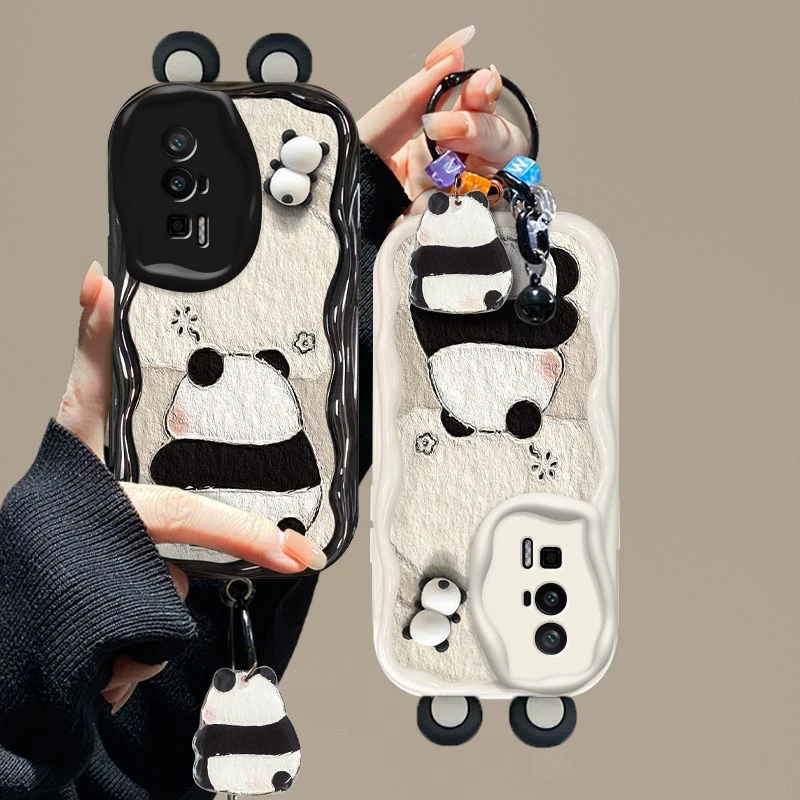 3D Cartoon Panda Bear Ear Wave Phone Case For Xiaomi Redmi 13C 12 12C 12R 11A 10 10C 10X 9 Power 9A 9C 9T 8 K70E K70 K60 K50 Pro