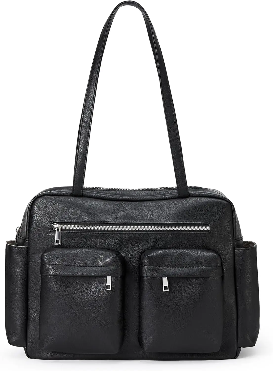 

KALIDI Tote Bag Vegan Leather Women Pocket Utility Bag Faux Leather Shoulder Travel Purse Vintage Handbag for Work