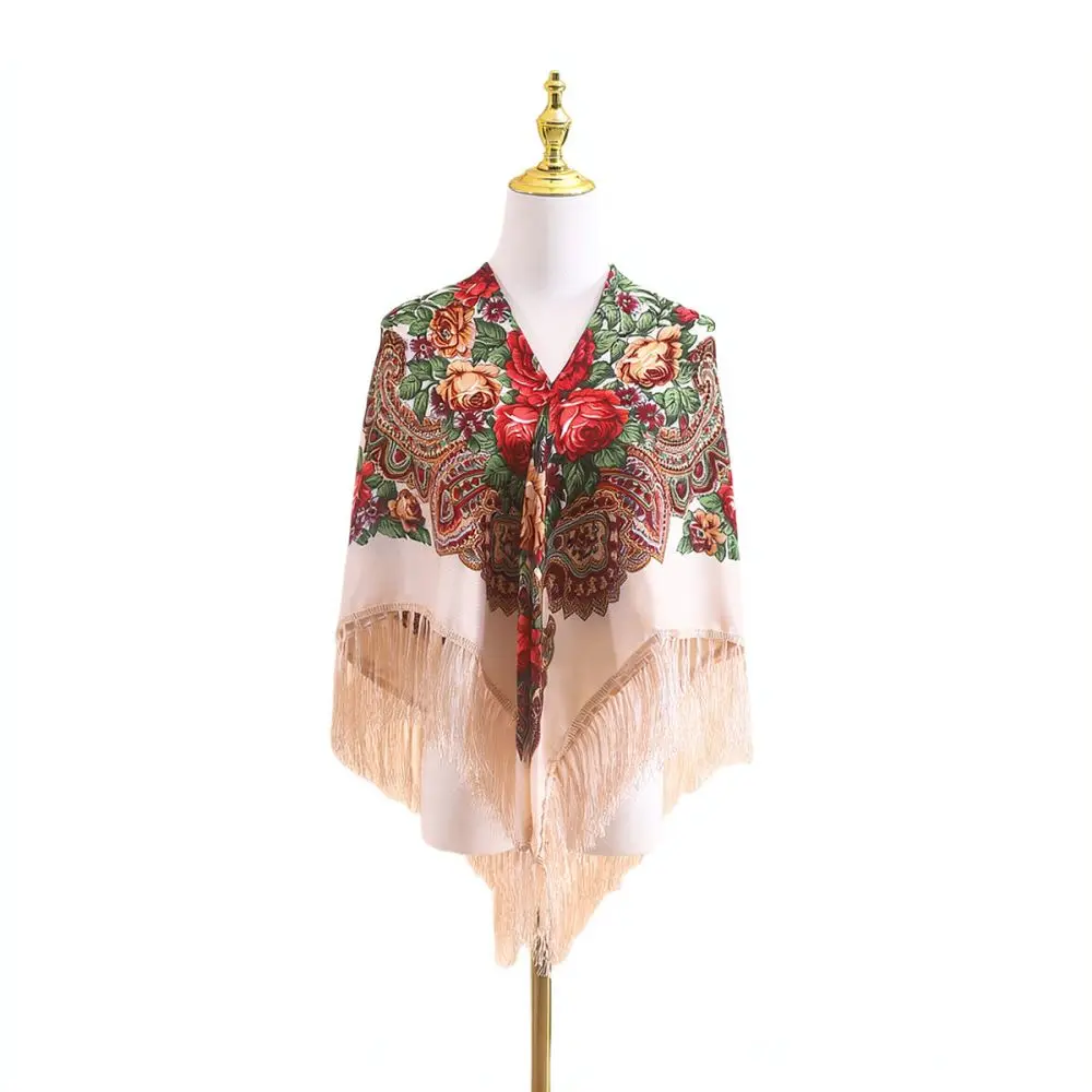 Bohemian Floral Pattern Scarf Women Traditional Shawl Large Square Wrap Soft Warm Retro Fashion Wrap For For DaoYangBuLuo