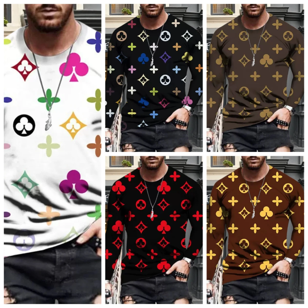 

Лидер продаж, трансграничная модная модная мужская нишевая брендовая мужская футболка с длинным рукавом и принтом, свободный и удобный топ