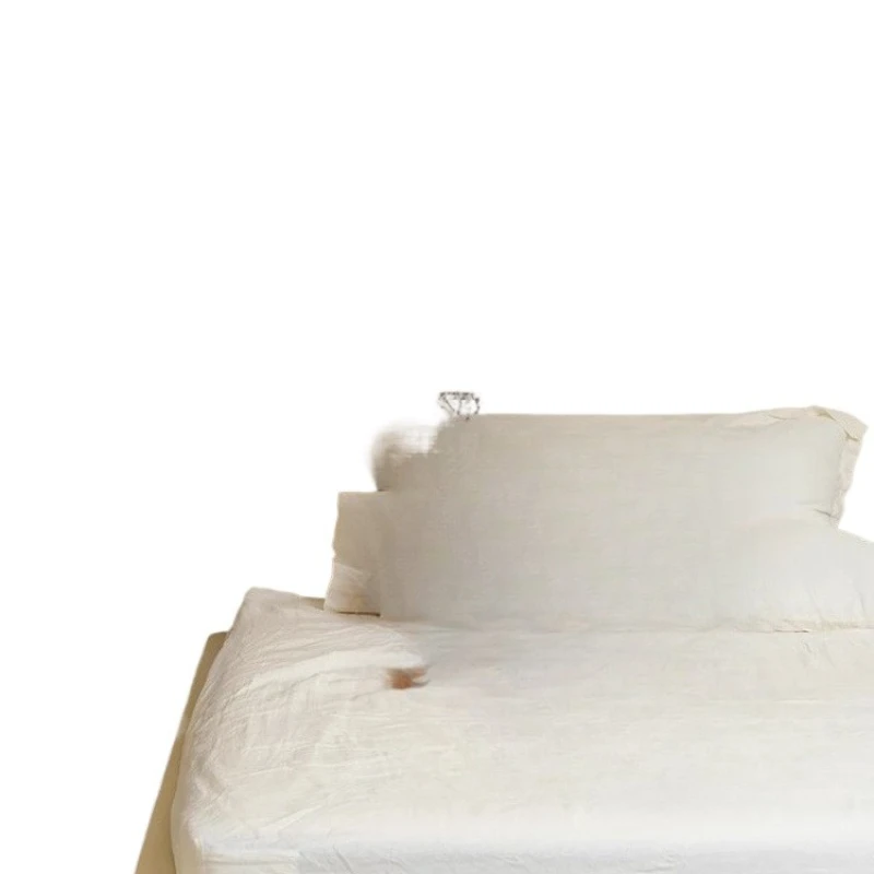 

Queen bed without backrest Soft bag Skin cream leather Master bedroom No bedside double bed