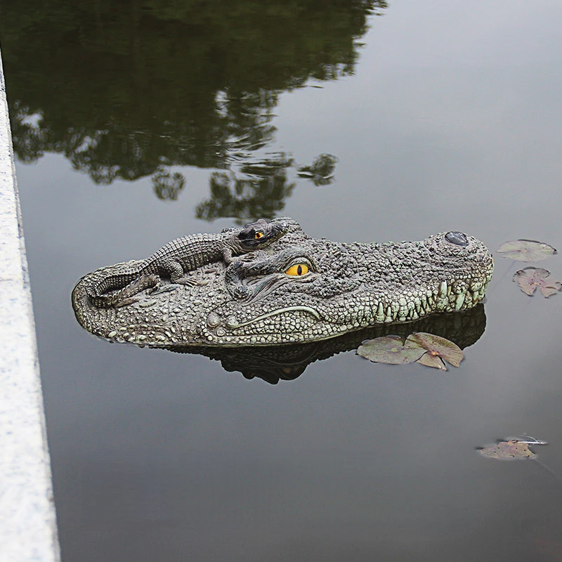 Cabeza de cocodrilo para patio, estanque, adornos de animales flotantes, parque, piscina, adornos de simulación, decoración de jardín al aire libre