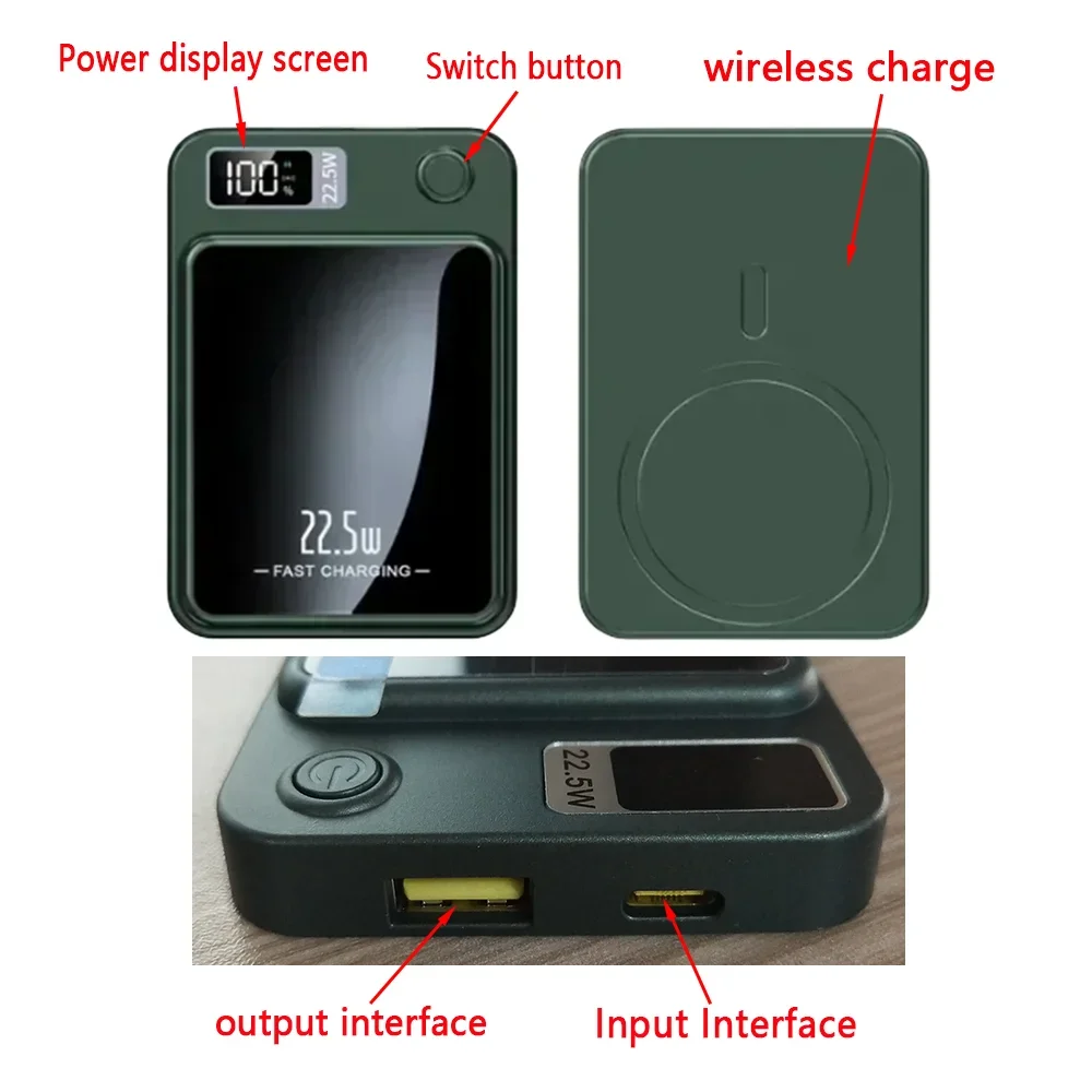 ธนาคารพลังงานไร้สาย 50000mAh แม่เหล็กดึงดูด ธนาคารพลังงานแบบพกพา Type C Mini ชาร์จเร็วเป็นพิเศษ