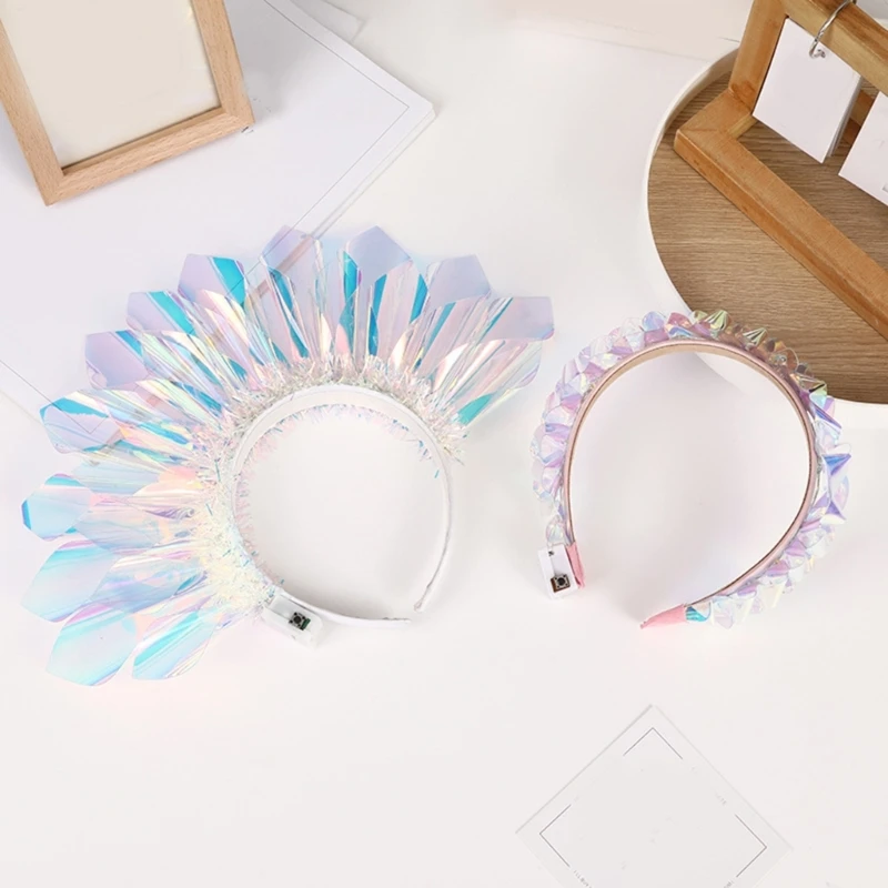 Fashion Woman Girls Glowing Colorful Film Hair Hoop Luminous Hairband Stage Show Halloween Teens Styling Headband 57BD