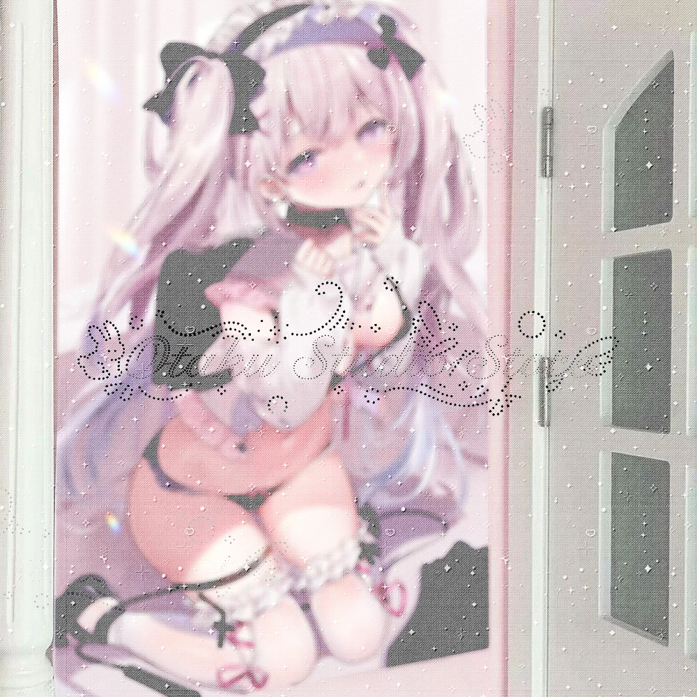 ハラジュク Harajuku Galgame Pale Pink Twin Tail Anime Wall Tapestry やみかわいい Yami Kawaii Rorita Goth Choker Frilled Lingerie Print Kawa