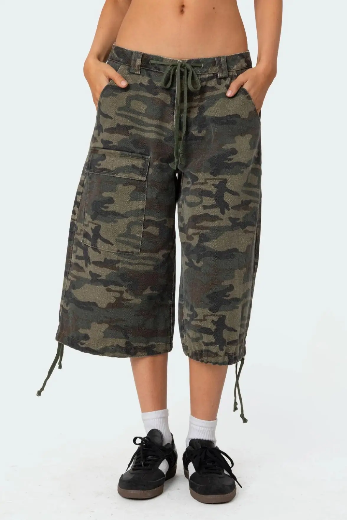 Nowe Modne Damskie Letnie Szorty Cargo Casualowe z Nadrukiem Kamuflażu Luźne Szorty ze Sznurkiem na Klub Streetwear S-XL